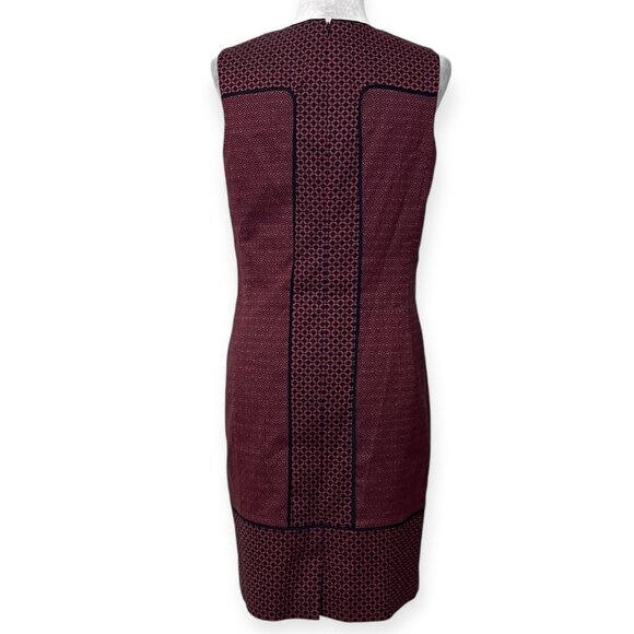 Etcetera Geometric Sleeveless Shift Dress Size 10 Red Navy Cotton Blend Lined - Picture 2 of 10